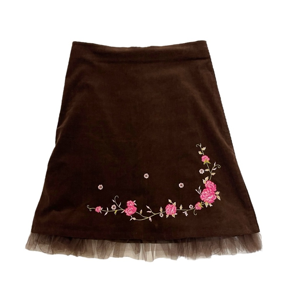 Vintage corduroy tulle trim skirt A line W32 embroidered